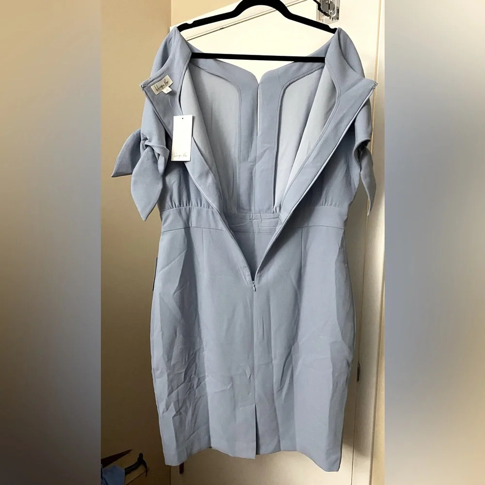 Light Blue Tie-Sleeve Sheath Dress - Picture 10 of 11